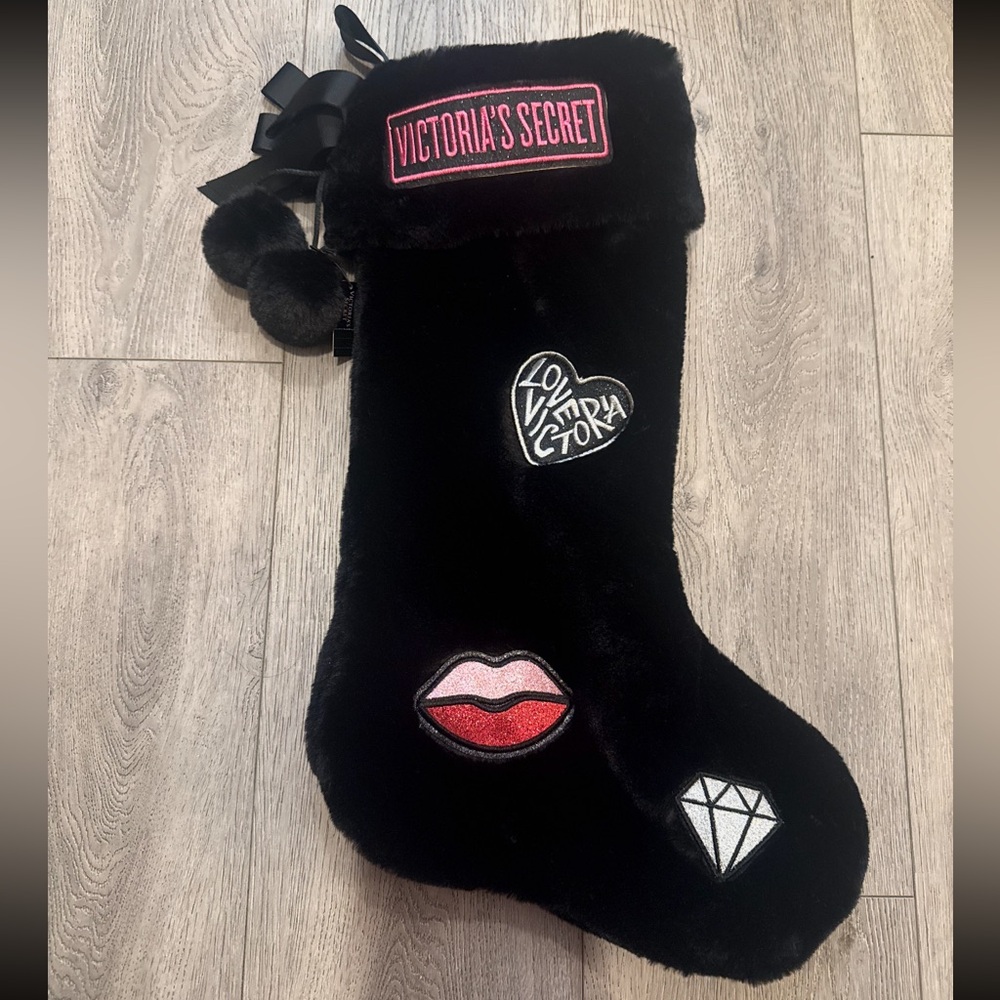 Victoria's Secret Black Faux Fur Stocking, Victoria’s Secret Christmas Stocking